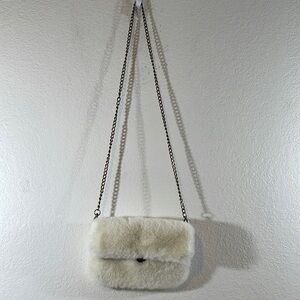 Faux Fur Fluffy Crossbody Bag With Detachable Gold Crossbody Chain.